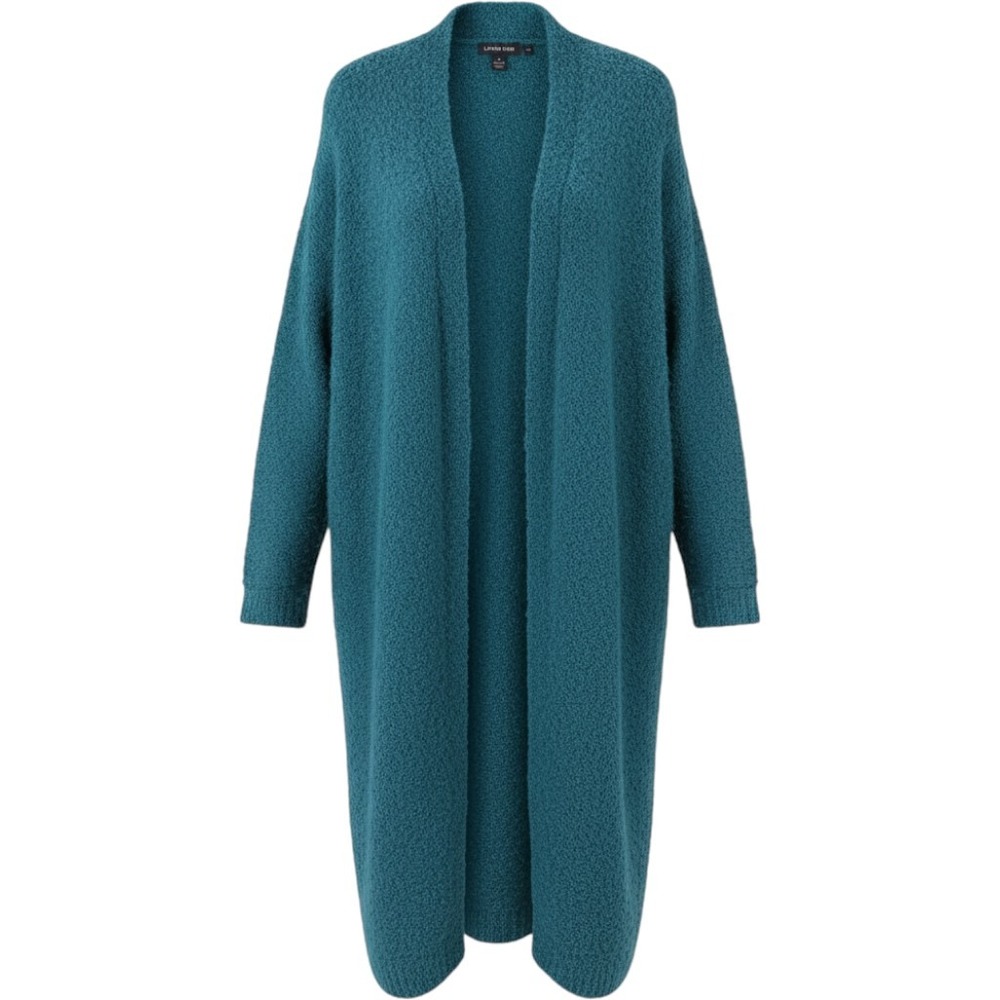 Lands End Womens 2X Teal Boucle Knit Long Open Front Duster Cardigan Sweater